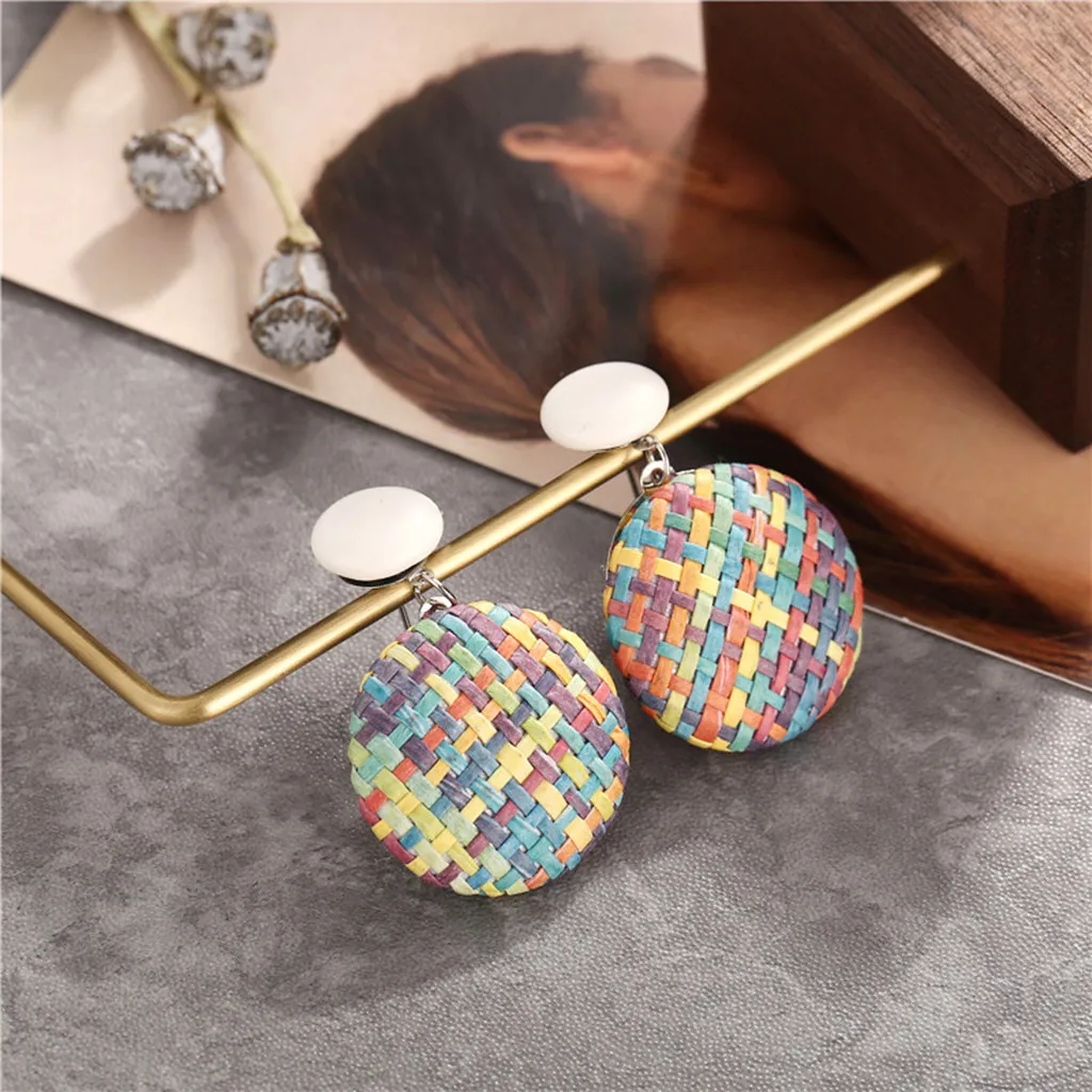 

New Design Hot Sale Bohemian Style Wood Bamboo Rattan Geometric Round Earrings Ladies Women's Jewelry gift for lover