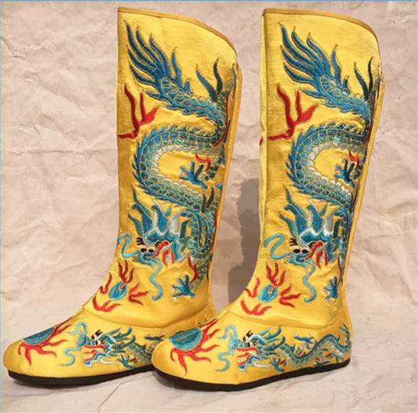 Древние китайские сапоги императора вышитые туфли с рисунком в виде дракона ботинки с драконом древней китайской обуви Хэллоуин косплей