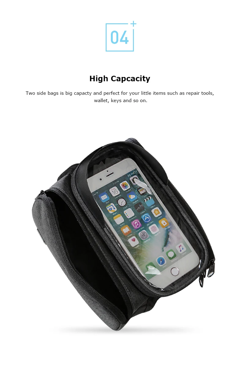 Cheap Sahoo 122007 Touch Screen Bike 6.5in Cell Mobile Phone Bag Front Frame Top Tube Cycling Pouch Double Side Bicycle Pannier 5