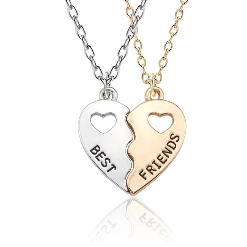 

2pcs Best Friend Necklace Women Gold Silver Hollow Love Heart Best Friends Forever Pendant Necklace BFF Friendship Jewelry Colar