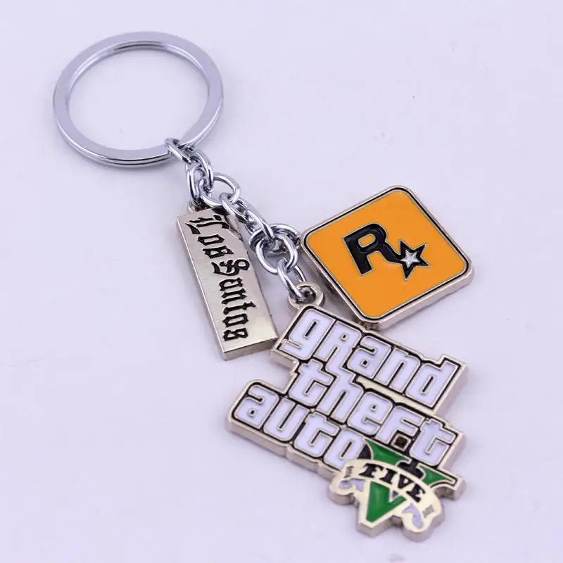 Hot Sale Game PS4 GTA V Grand keychain Theft Auto 5 KeyChain Xbox PC Rockstar Keyring