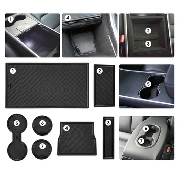 

For Tesla Protective Mats Door Groove Pad Cup Holder Latex Interior 7pcs