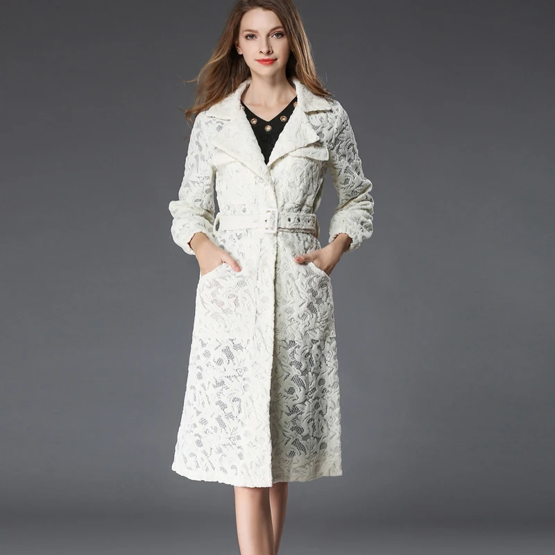 Aliexpress.com : Buy Fashion White Lace Trench Coat for Women 2018 ...