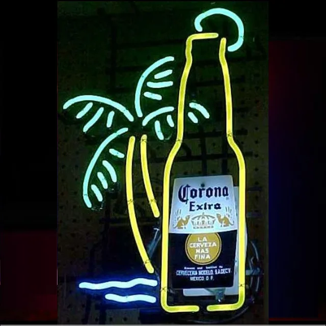 Neon Sign real Glass NEW CORONA EXTRA PALM TREE BOTTLE 17"X14" GLASS