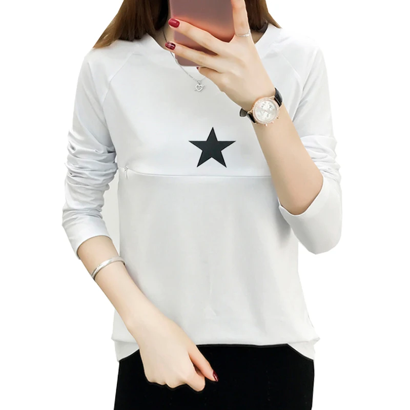 Maternity Casual Nursing T Shirt Top Breastfeeding Nurse Cotton Tops Clothes for Pregnant Women Short/Long Sleeve 28 Patterns