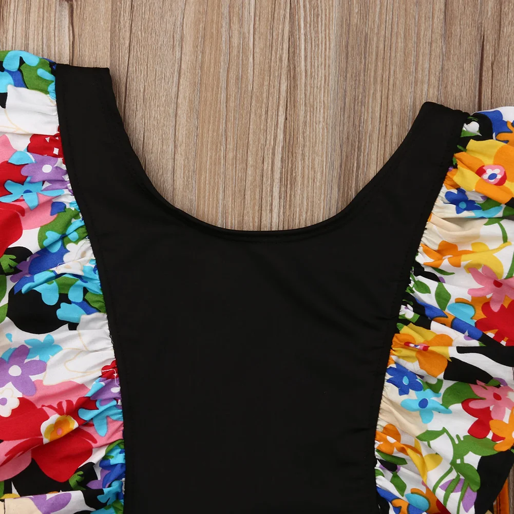 Одежда для малышей для девочек Купальник с цветочным принтом купальник рябить рукав цельный бикини для маленьких девочек пляжная одежда