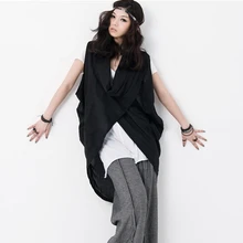 Женский свободный черный жилет без рукавов длинное Свободное пальто негабаритный уличный стиль 16961