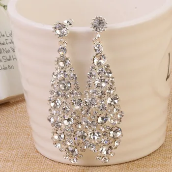 

Shining Clear ear drop Wedding Earrings for Brides Women Gold Long Drop Brinco 2017 Bridesmaid Jewelry Party Accessories
