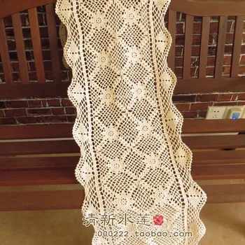 

Handmade crochet flower tea, several cupboards, table top flags, European style retro cotton hollowed scarves, rectangular Beige