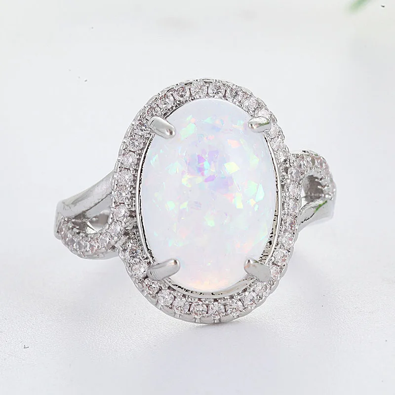 Большое овальное кольцо с огненным опалом, модное ювелирное изделие, белый лунный камень, кольца ярко-серебристого цвета для женщин, обручальное кольцо Z4X693