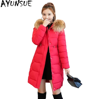 

AYUNSUE Women's Jackets Winter Jacket Women Parka Hooded Thick Pink Down Cotton Long Coat Female Jacket Parkas Mujer 2020 KJ713