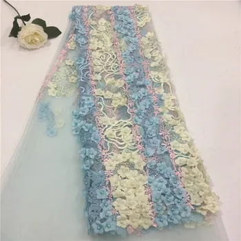 

High quality French 3D flowers lace fabric with beads 2018 fashionable style lace fabric for dress A737-1