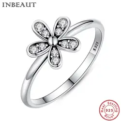 INBEUAT Настоящее серебро 925 проба элегантный цветок кольцо для женщин под старину стильный циркониевый Свадебные кольца с прозрачный белый