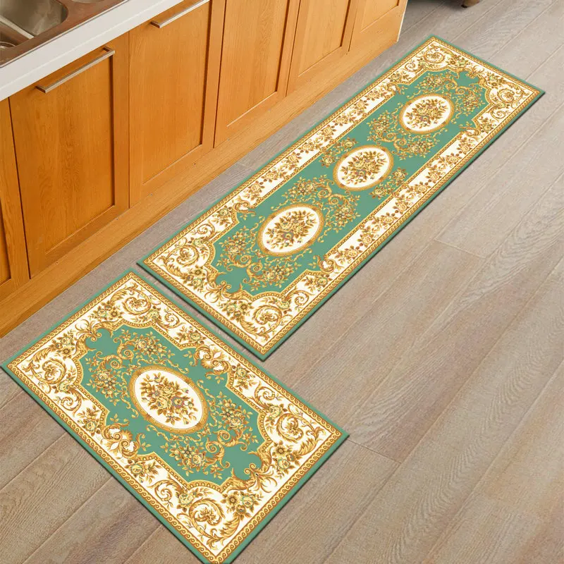 European Style Floral Printed 3D Rugs Anti-Slip Area Door Mats for Kitchen Living Room Bedroom Carpets Elegant Floor Rugs Mats