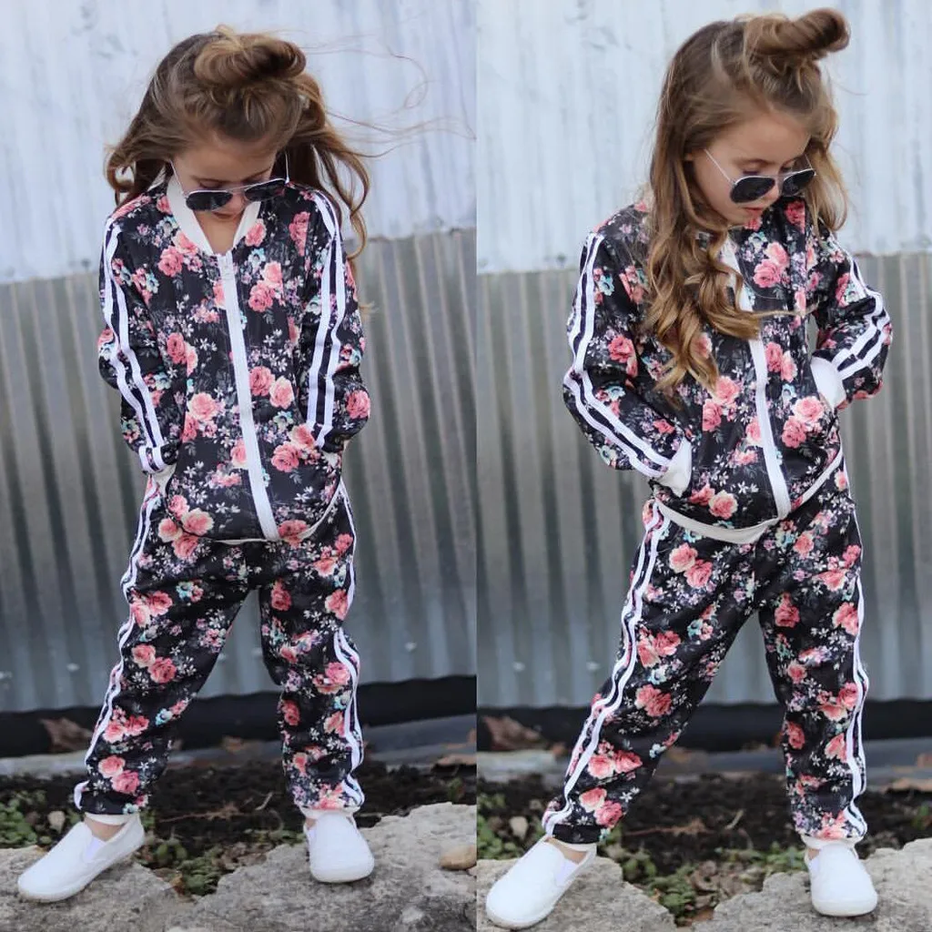

MUQGEW 2PCS Fashion Toddler Baby Kids Girl Floral Hoodie Sweatshirt Pullover Tops Pants Children Sets baby girl clothes Outfits