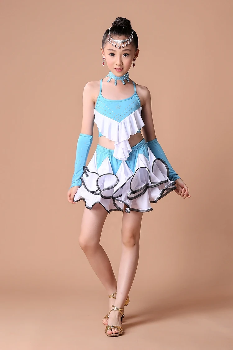 Girl latin dance dress girl  Girls Latin Vest+ Skirt Cake Skirt Suit Modern Dance Competition Performance Clothing Hot (8)