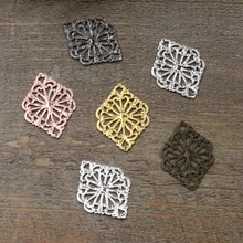 20 шт./лот 15x20 мм Посеребренные медь выдалбливают цветы филигранные Обертывания Разъемы Шарм фурнитура для изготовления ювелирных изделий Компоненты