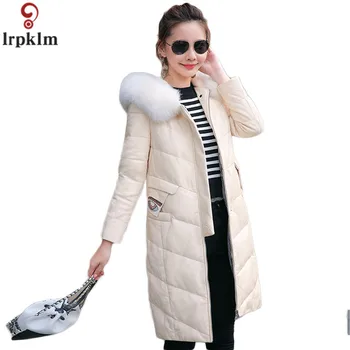 

Women Winter Long Down Jacket Hooded Fur Collar Plus Size 5XL White Down Padded Coat Women 2018 Warm Jackets Coats CH739