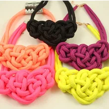 6 шт./лот Модные неоновые цвета вязаная колье Цепочки и ожерелья блеск ручной работы из хлопка Веревка сердце Цепочки и ожерелья