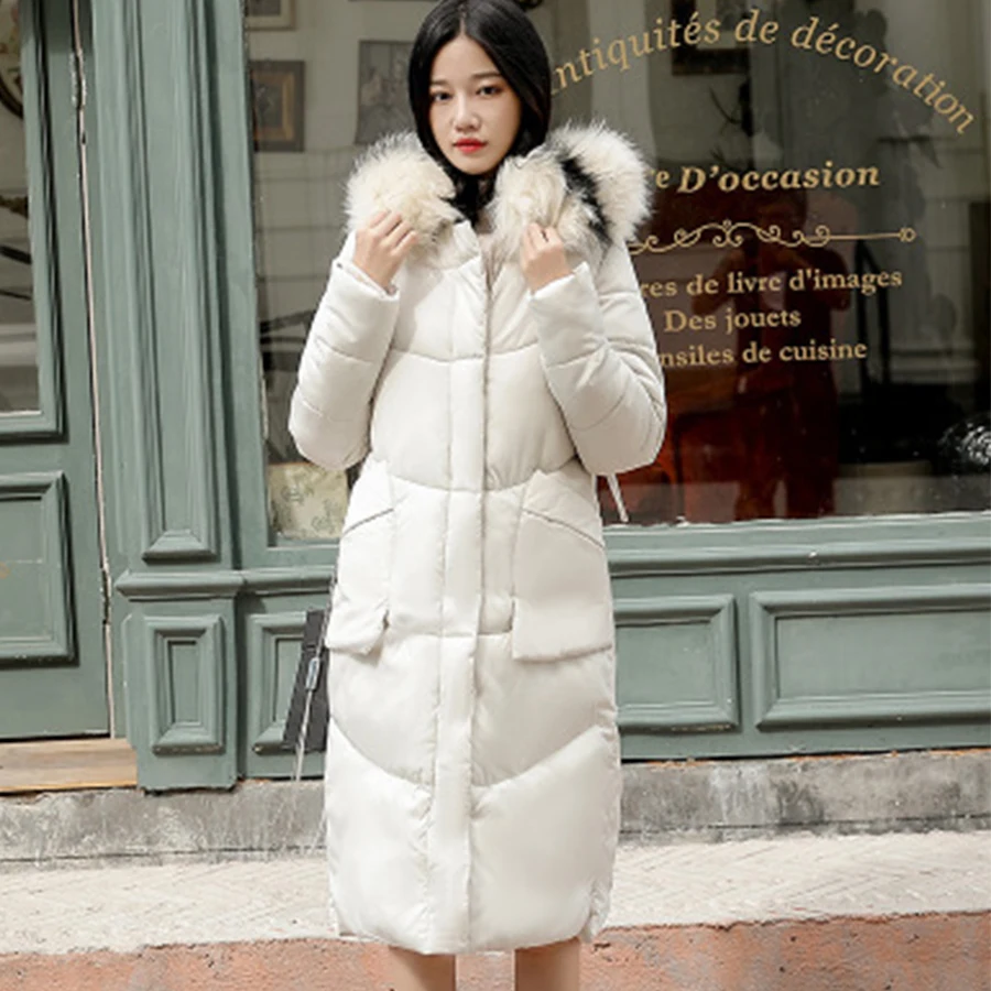 Long Hooded Down Coats Women Padded Section Over Knee Cotton Coat Winter New Korean Version Warm Slim Elegant Outerwear Winter