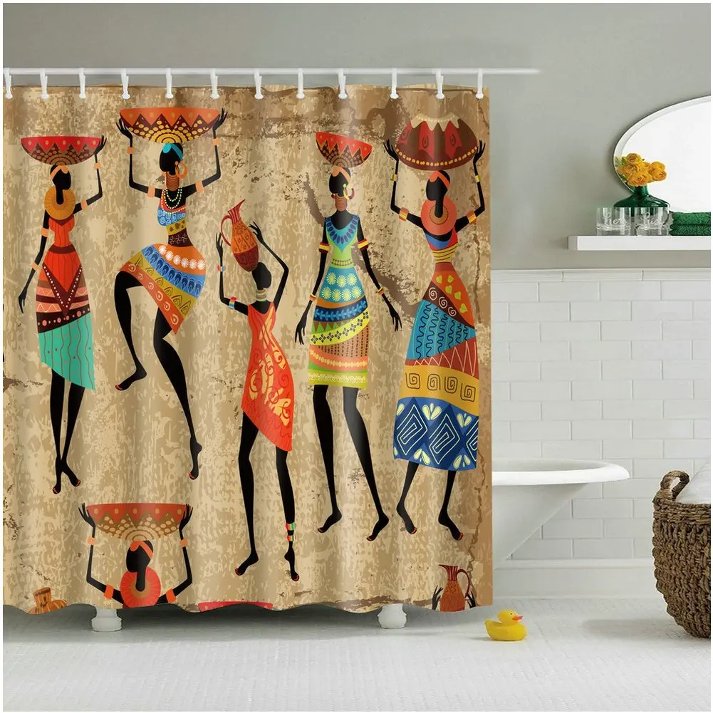 CHARMHOME Abstract Art African Woman on Grunge Bathroom Shower Curtain