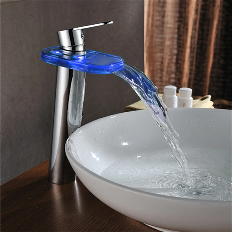 

Color Changing LED Waterfall Widespread Bathroom Sink Faucet (Chrome Finish) LED Faucet Mixer LD8005-015A