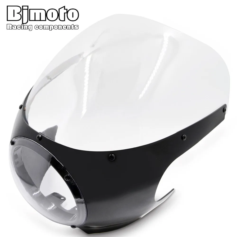 

BJMOTO Retro 5-3/4" Headlight Drag Racing Viper Fairing Windshield Screen Headlight Cowl For Harley Cafe Racer