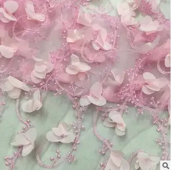 

3D embroidery Flowers Lace Fabric, bridal dress chiffon lace fabric, 140cm width 2 yards wedding dress lace fabric