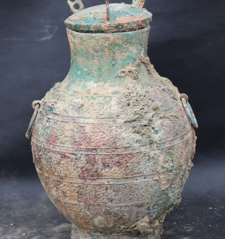 

18" Old Ancient China Dynasty Palace Bronze Wine Water Foot vessels Bottle Vase