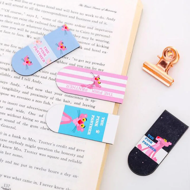 

Cute Pink Panther Magnetic Bookmark Fun Student Label Mini Book Folder Flip Book Folder Office School Supplies Korea Stationery