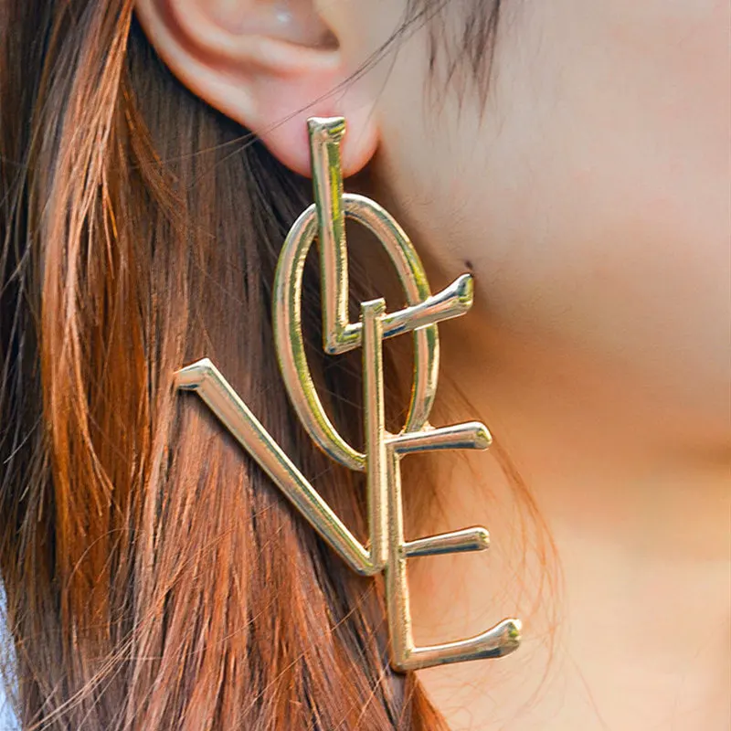 Модные женские серьги из металла с надписью «LOVE», женские серьги-подвески, массивные ювелирные изделия