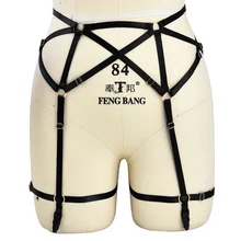 Жгут высокой Подвязки Пояс клетка Пояс эластичный отрегулировать для женщин черные бандажные трусики Готический Фетиш экзотика пентаграмма танцевальная одежда