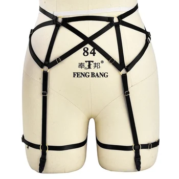 

Harness High Garter Belt Cage Waist Belt Elastic Adjust for Women Black Bondage Panties Goth Fetish Exotic Pentagram Dance Wear