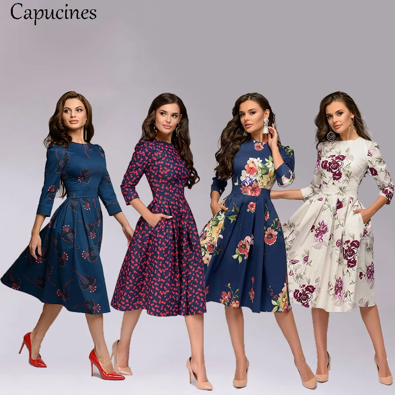 Женское платье с цветочным принтом caputines элегантные Повседневные платья а