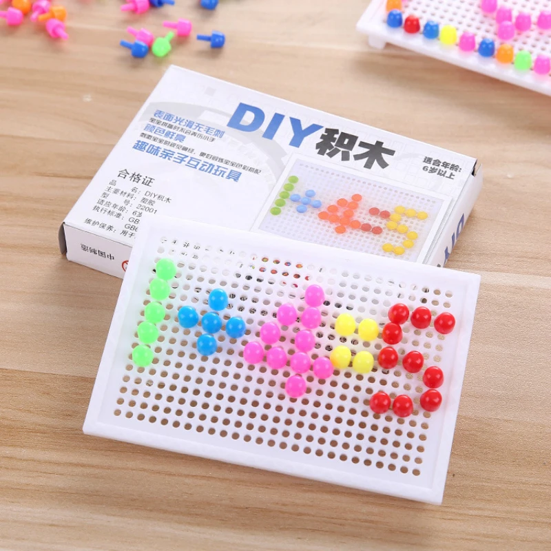 

96 Mushroom Nail Puzzle Colorful Educational Didactical Intelligent Games DIY Plastic Flashboard Children Educational Toy Gift