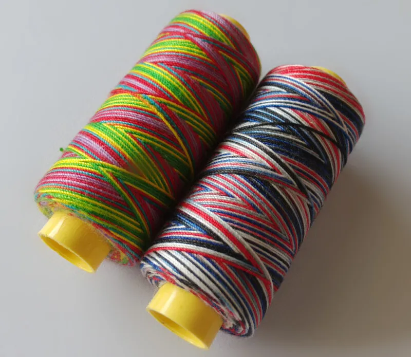 

Polyester 203 or 202 variegated color rainbow color machine or hand sewing thread 2 different colors Europe Quality