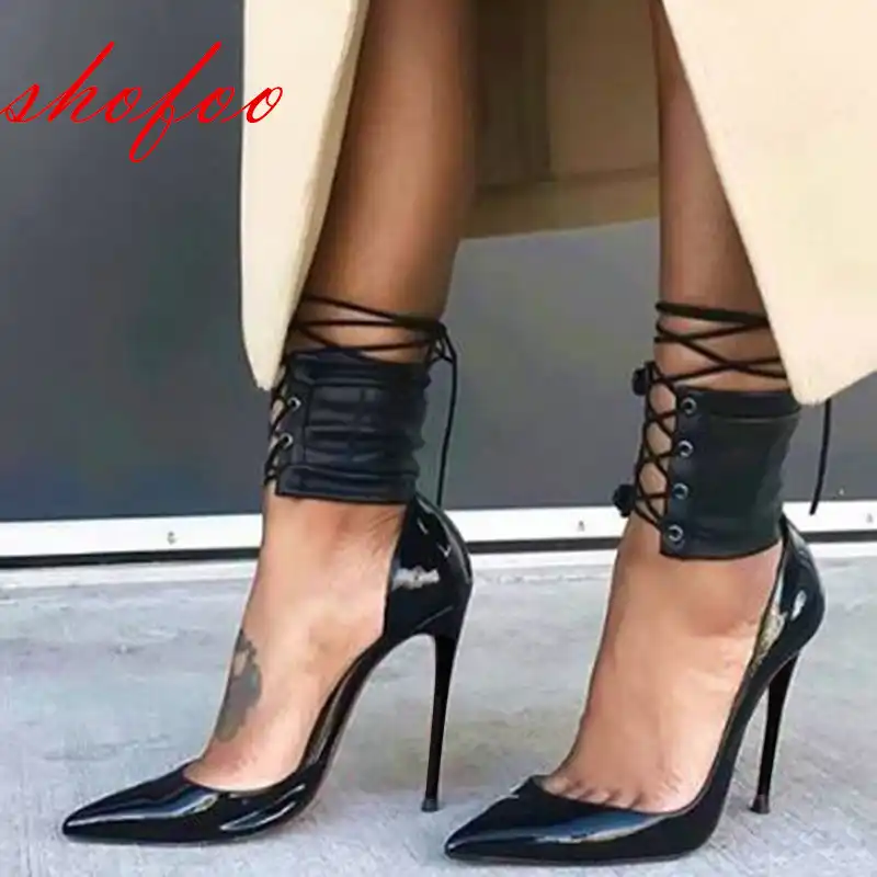black leather ankle strap shoes