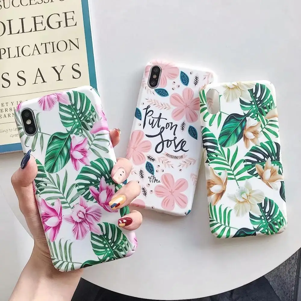 

Luminous Case For iPhone XS MAX XR XS 8 Plus 7 Plus 6S Plus 6 Plus Hard PC Case Cover Full Protective Flower leaves Shell