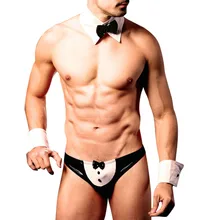 3 шт./компл. сексуальный мужской Манкини костюм Официанта нижнее белье для косплея галстук-бабочка нижнее белье набор геев дворецкий официант смокинг белье E55