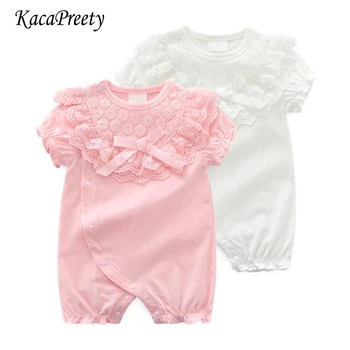 

Short sleeve romper baby girls cotton lace jumpsuit infant kids overalls newborn body clothes children daily outfits