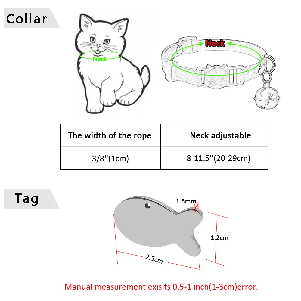 Ошейник для кошки, персонализированный ошейник для кошки, быстроразъемный безопасный ошейник для котенка, выгравированный в виде рыбы, идентификационная бирка, ожерелье с колокольчиком