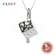 CLUCI 3 шт серебро 925 жизнь дерево жемчуг кулон с секретом для ожерелья ювелирные изделия 925 серебро медальон из жемчуга клетка кулон