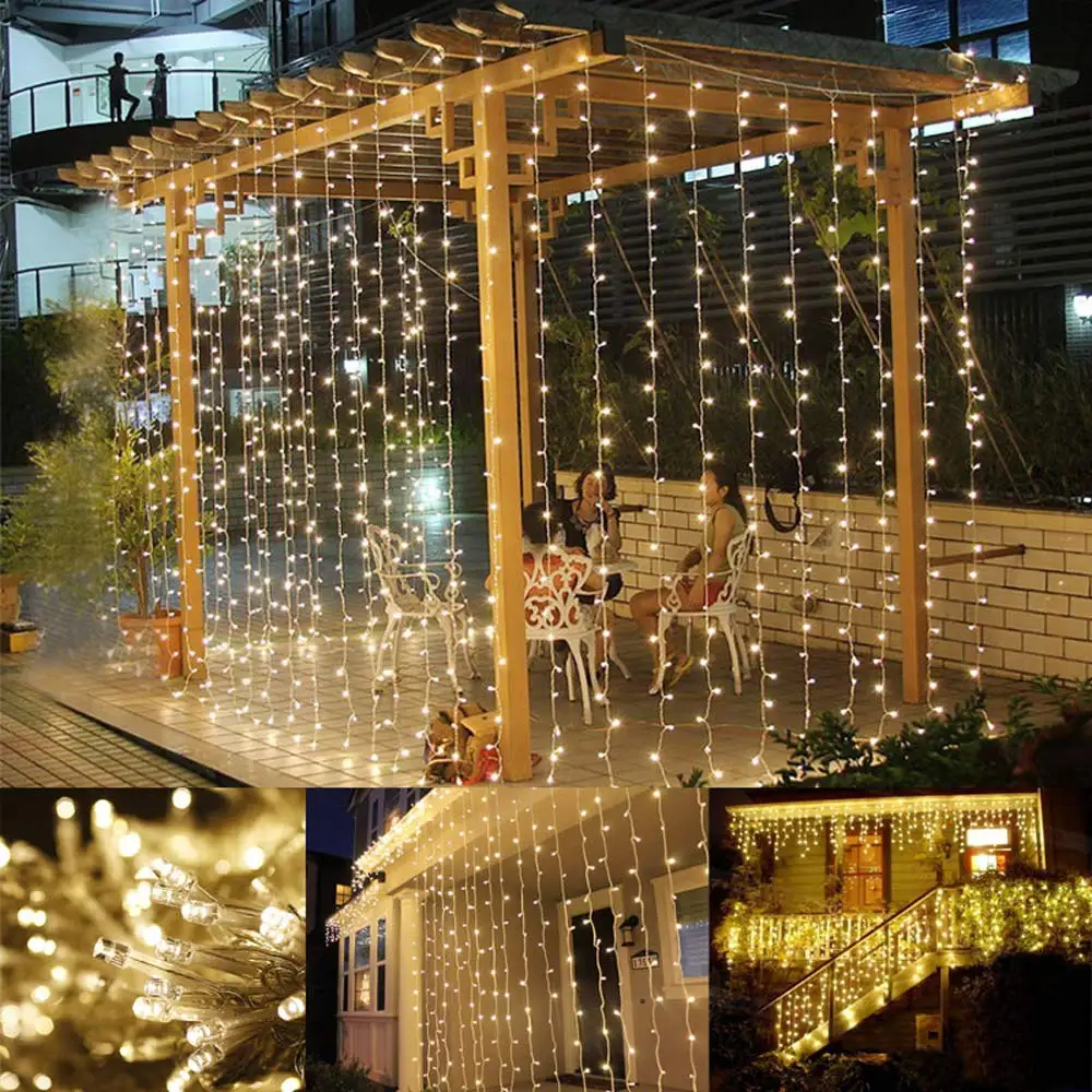 Cortina de Led Luz da Corda Icicle 3x1/3x2/3x3/3x6m Conectável Natal Garland Luzes Interiores/ao ar Livre Luzes de Decoração de Casamento do Partido 8 conectável luzes de guirlanda de natal interior