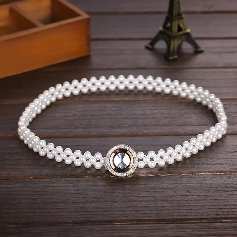  20pcs/lot Noble Crystal Buckles Pearls Waist Belts Three Lines Beading Slender Waistbands Girls Dress Decoration os869