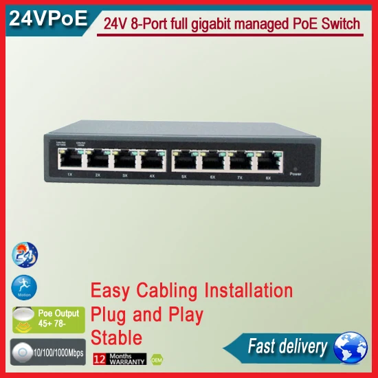 24 V 8-Порты и разъёмы полный гигабитный управляемый коммутатор PoE