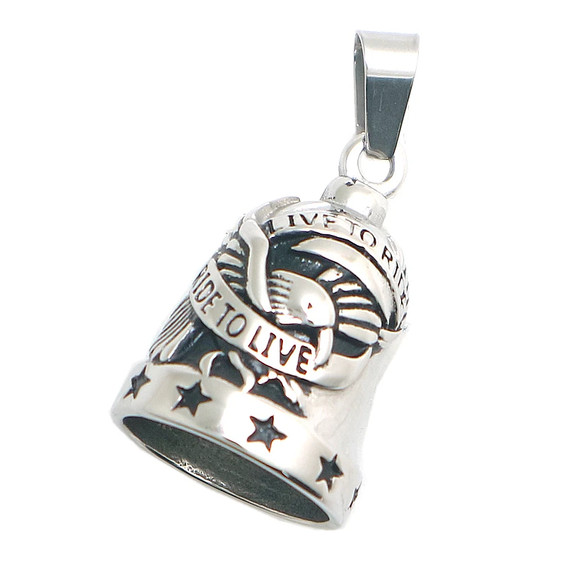 316L Stainless Steel Ride To Live Live To Ride Cool Eagle Stars Biker Have Sound Ring Bell Pendant