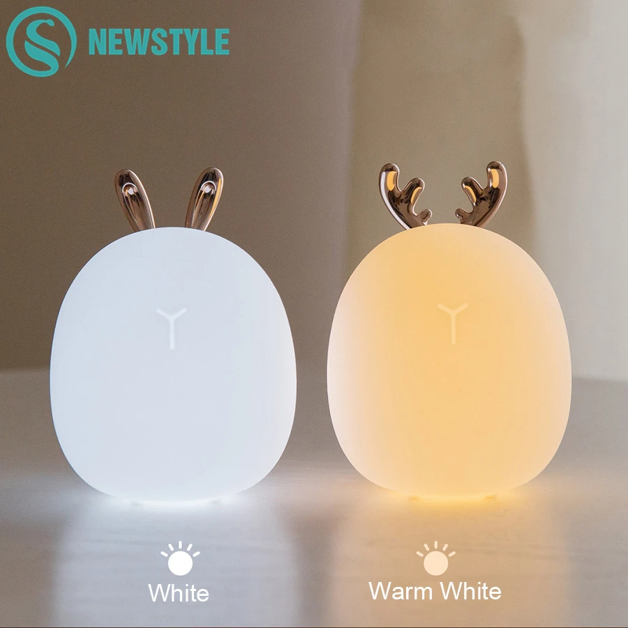  Deer Rabbit LED Night Light Silicone Animal Cartoon Dimmable Lamp USB Rechargeable For Children Kid - 32992084451