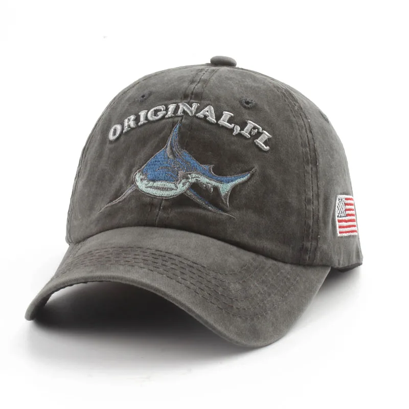 Винтажная Мужская бейсболка из потертого хлопка snapback Акула кепка для женщин