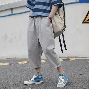 

2019 Japanese Style Summer Men's Loose Casual Pants Solid Color Leisure Straight Pants Tide Male Grey/black/green Trousers M-2XL
