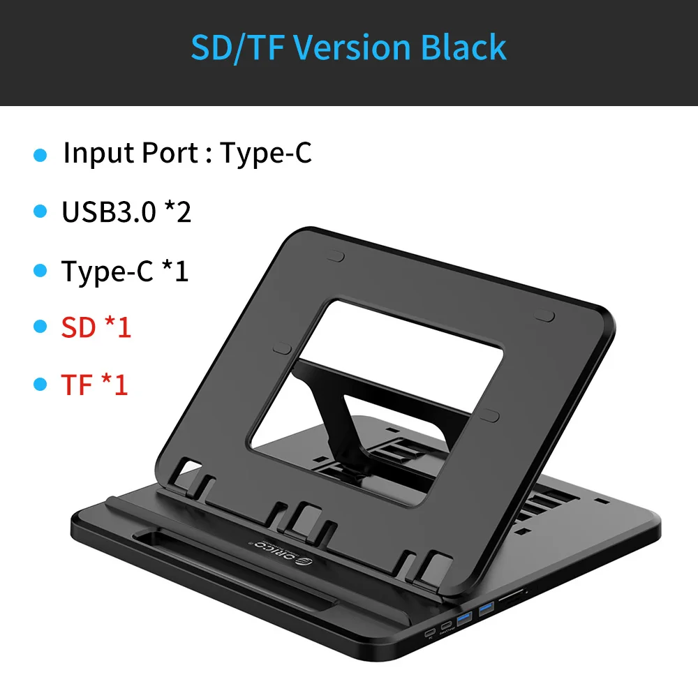 ORICO планшет/держатель для ноутбука 7 углов Регулируемый Противоскользящий силиконовый полый теплоотвод портативный дизайн белый/черный/серый - Цвет: SD TF Model Black
